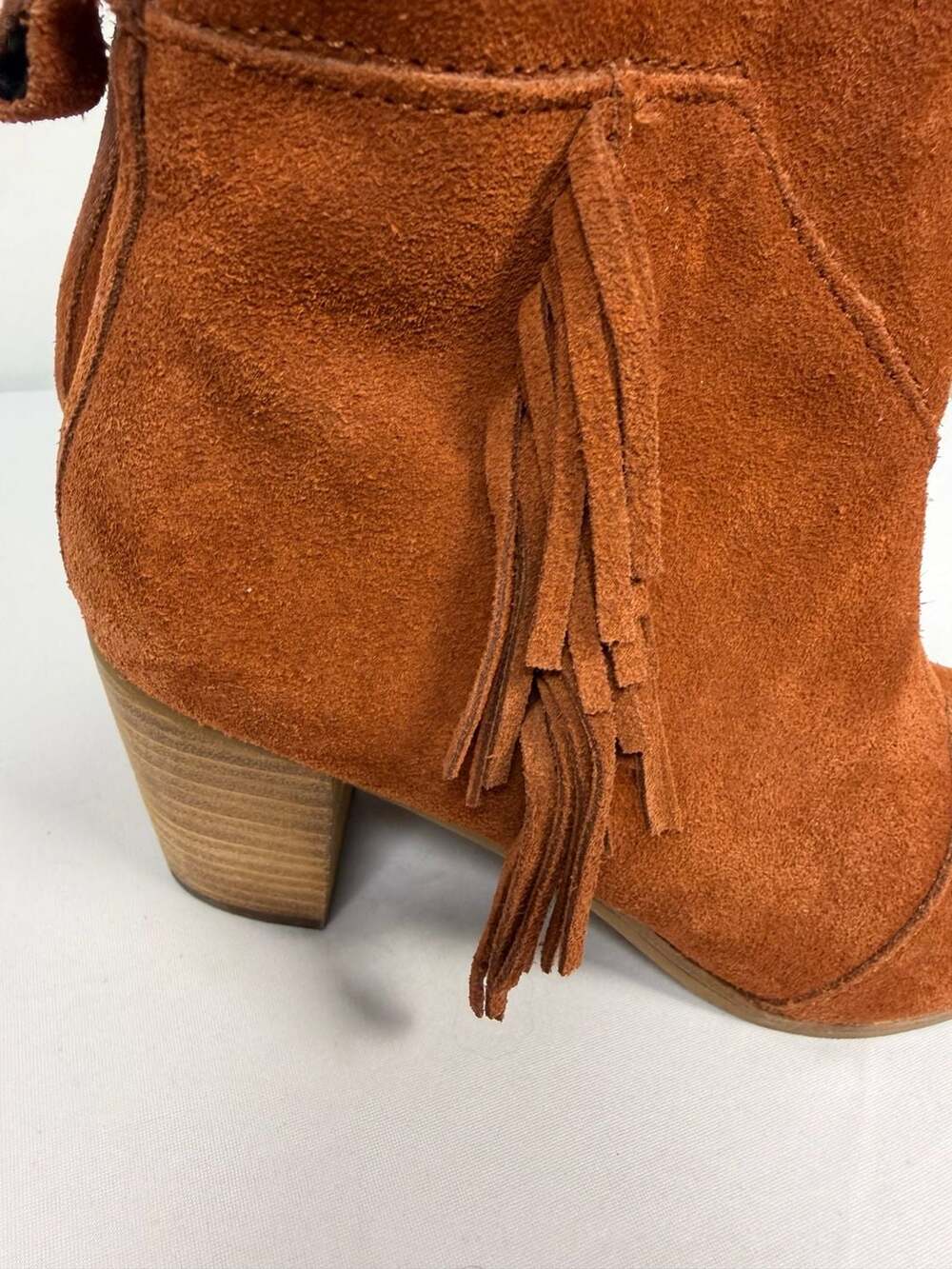 TOMS Lunata Suede Fringe Block Heel Ankle Booties - Picture 2 of 8